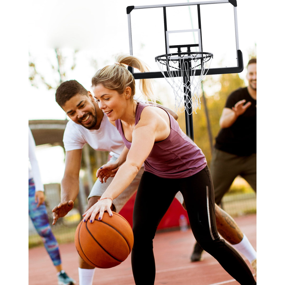 Mousport 44In Portable Basketball Hoop 6.5ft to 10ft with Wheels Basketball Goal for Family Youth Adults