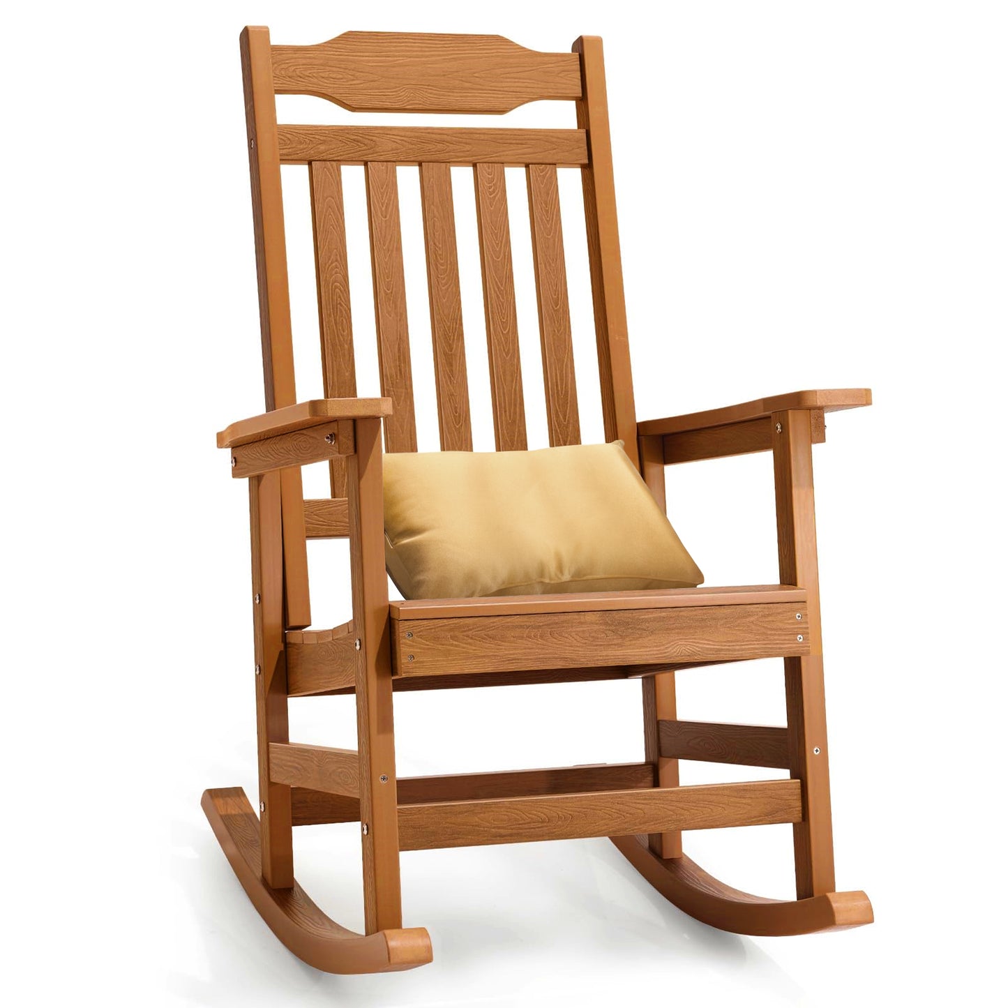 Patio Rocking Chair All-Weather, Porch Rocker Chair 400 lbs Capacity, Outdoor and Indoor, Teak