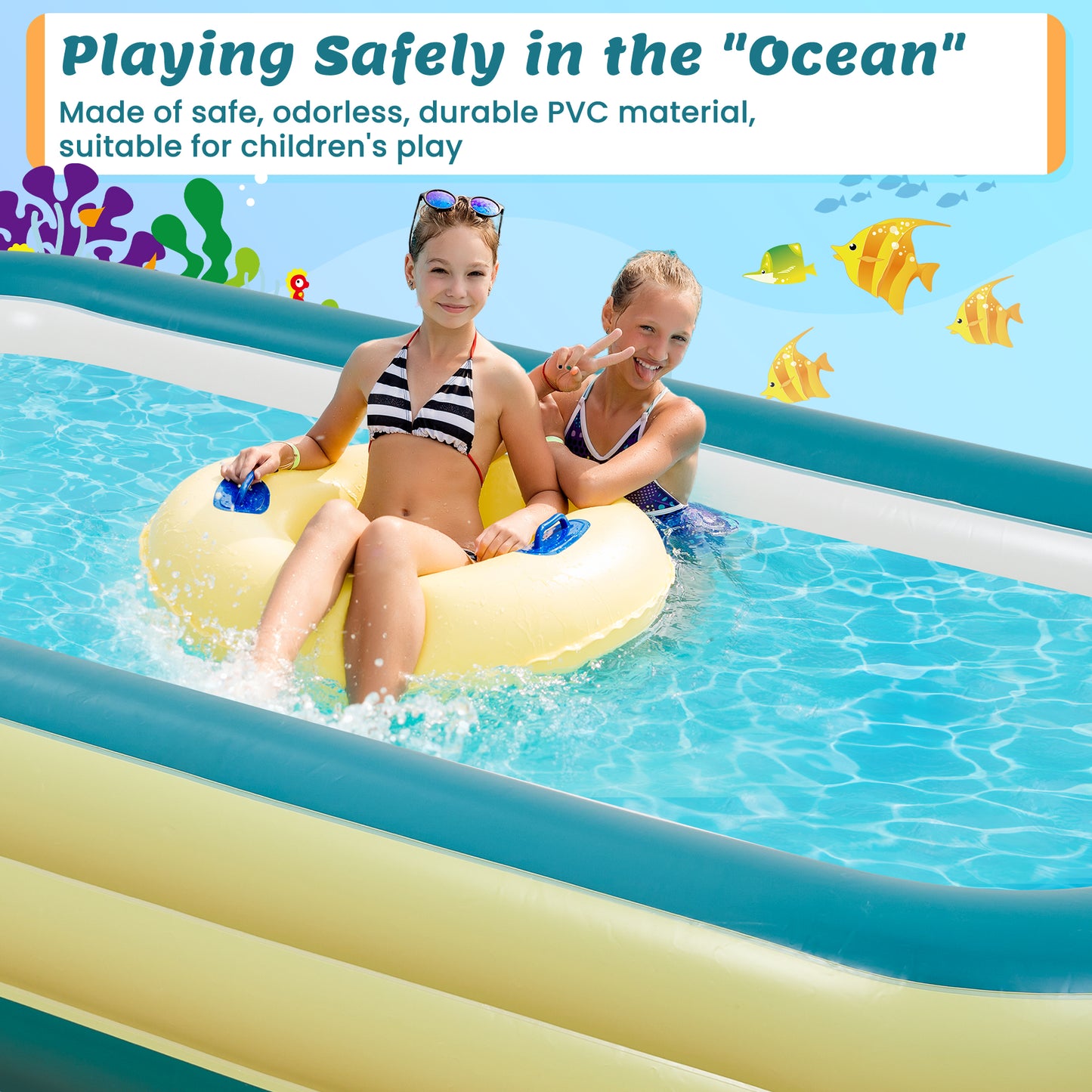 Inflatable Swimming Pool Fmaily Inflatable Pool Full-Sized Blow Up Pool 120''*72''*22'' for Baby Kids Adults Outdoor Backyard Summer Water Party