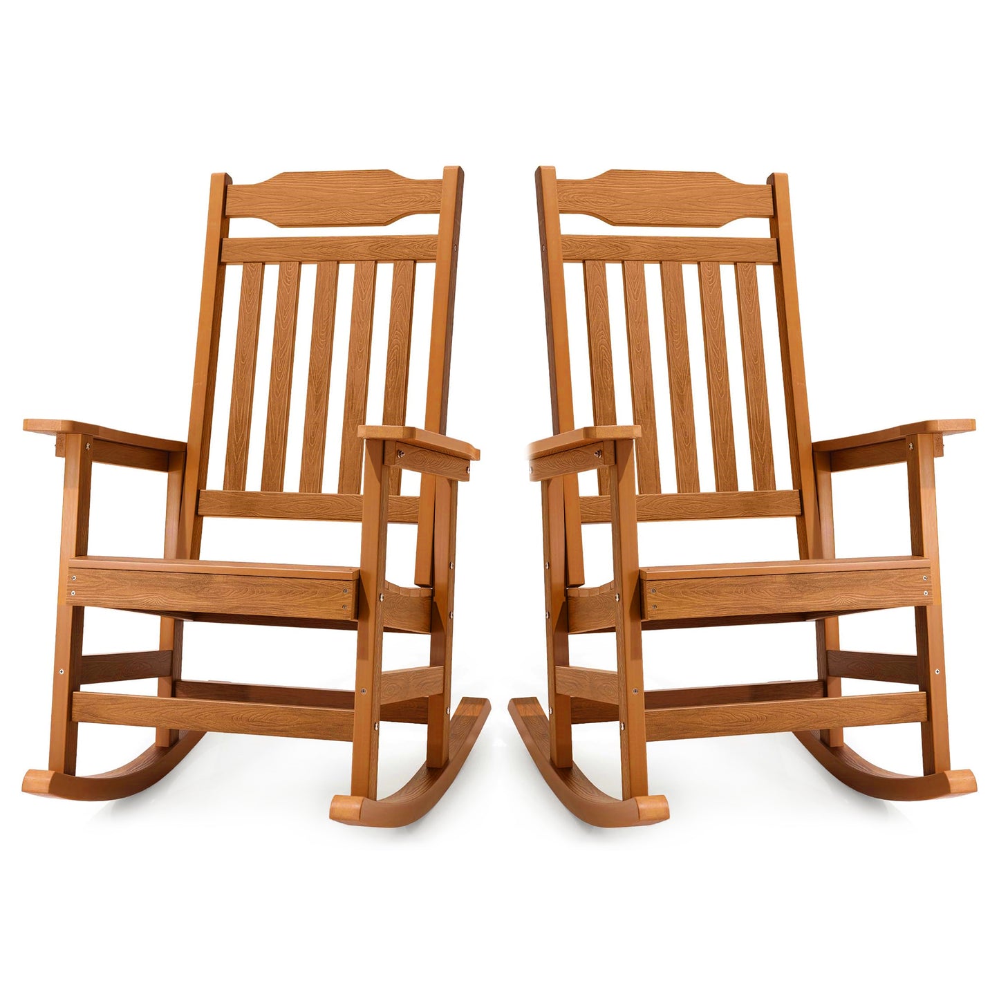 Patio Rocking Chair All-Weather, Porch Rocker Chair 400 lbs Capacity, Outdoor and Indoor, Teak