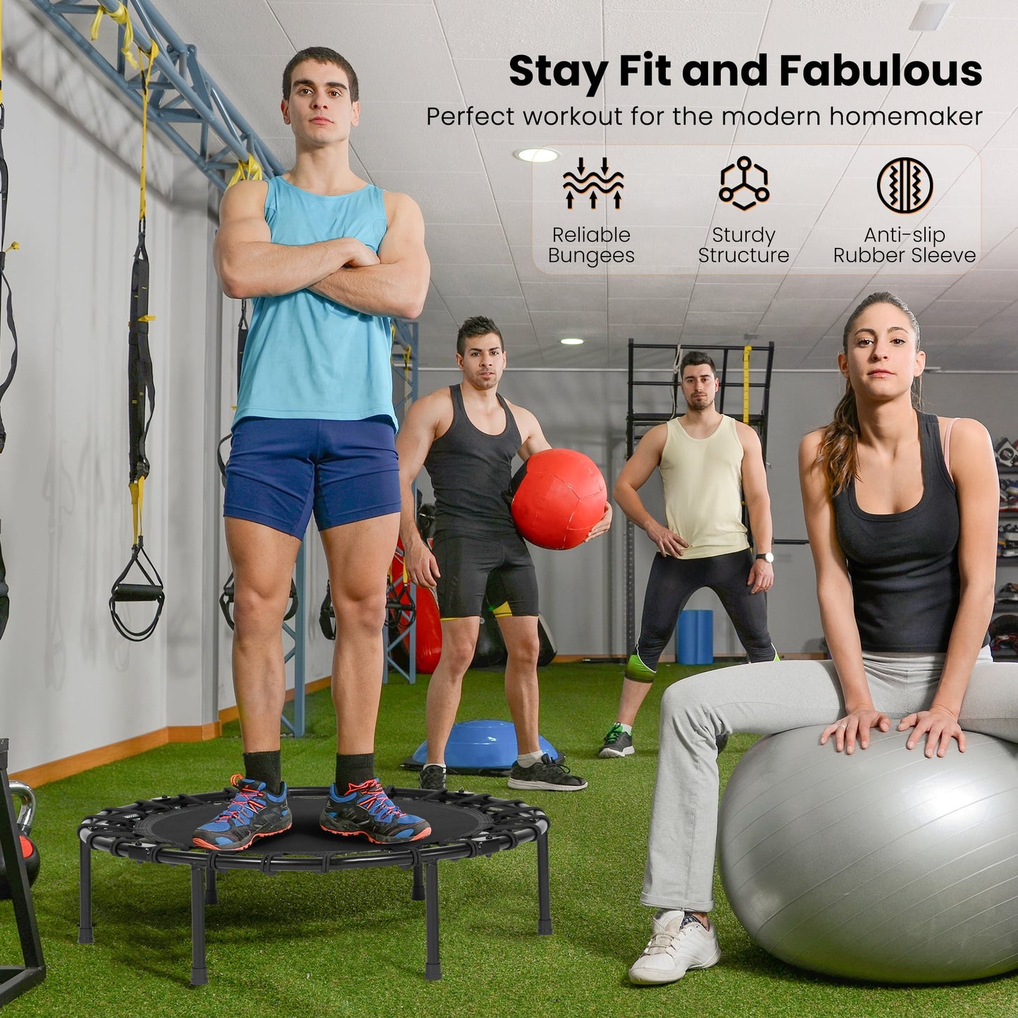 Mousport 40" Trampoline with 24 Bungees Circular Fitness Trampoline for Adults Family Home Workout