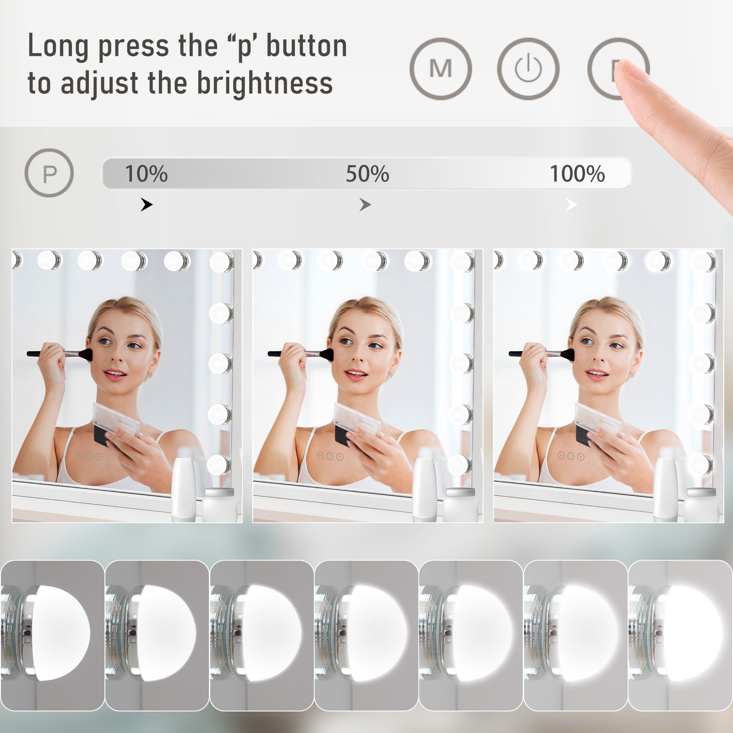 Hollywood Vanity Mirror with Lights 23" x 18" Large Led Makeup Mirror with 15 Bulbs LED 3 Color Modes & USB Charging Port Aluminum Metal Frame, White