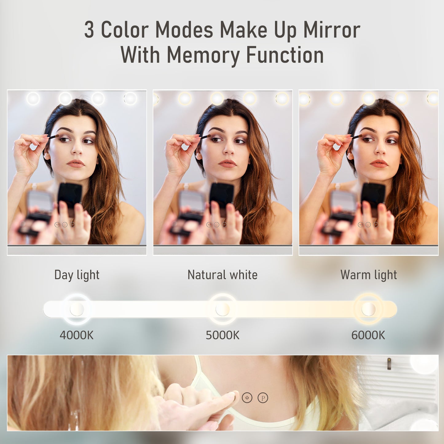 Hollywood Vanity Mirror with Lights 23" x 18" Large Led Makeup Mirror with 15 Bulbs LED 3 Color Modes & USB Charging Port Aluminum Metal Frame, White