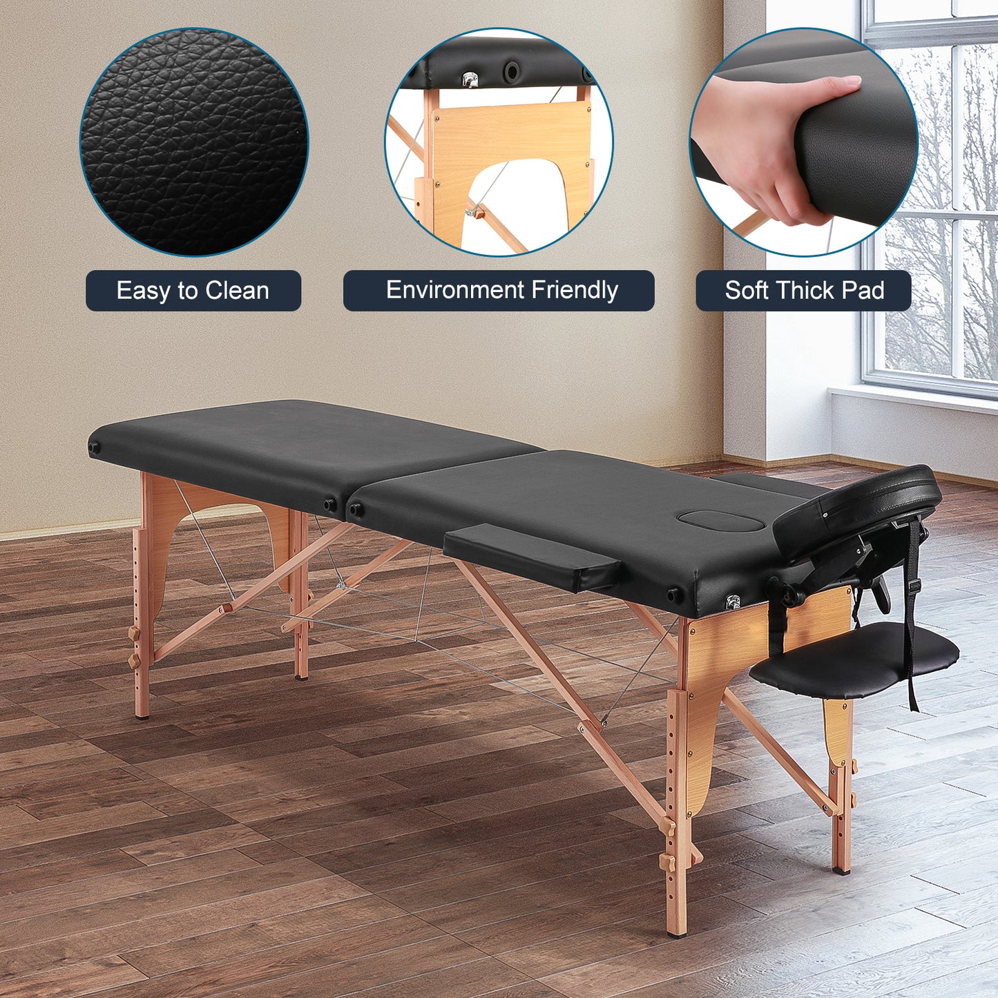 Massage Table Portable Wide Massage Bed 84 Inches Spa 2 Fold Table 9 Heigh Adjustable Carry Case Salon Face Cradle Bed