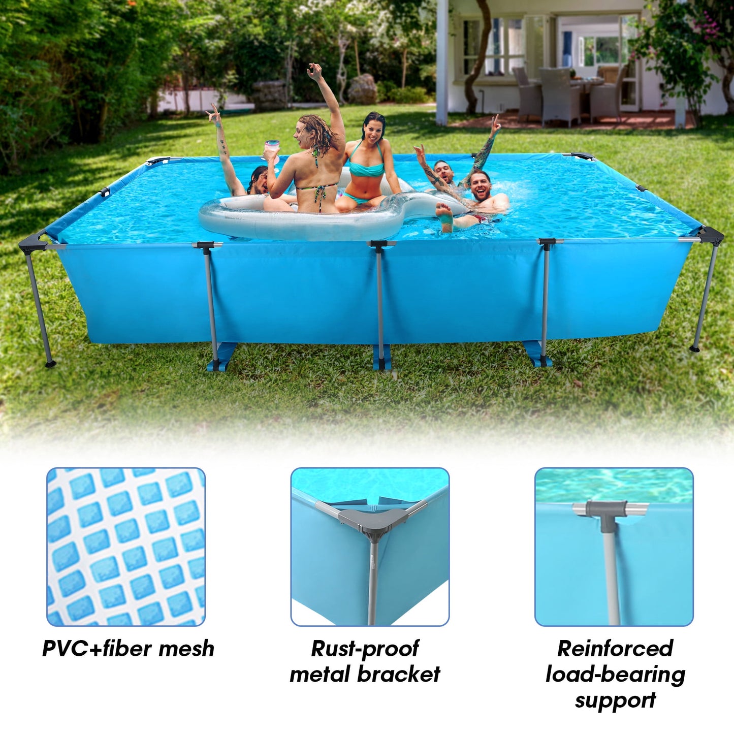 Mousport 15FT Swimming Pool with Rectangular Frame All-Season Versatility Above Ground Pool for Family and Pets Fun