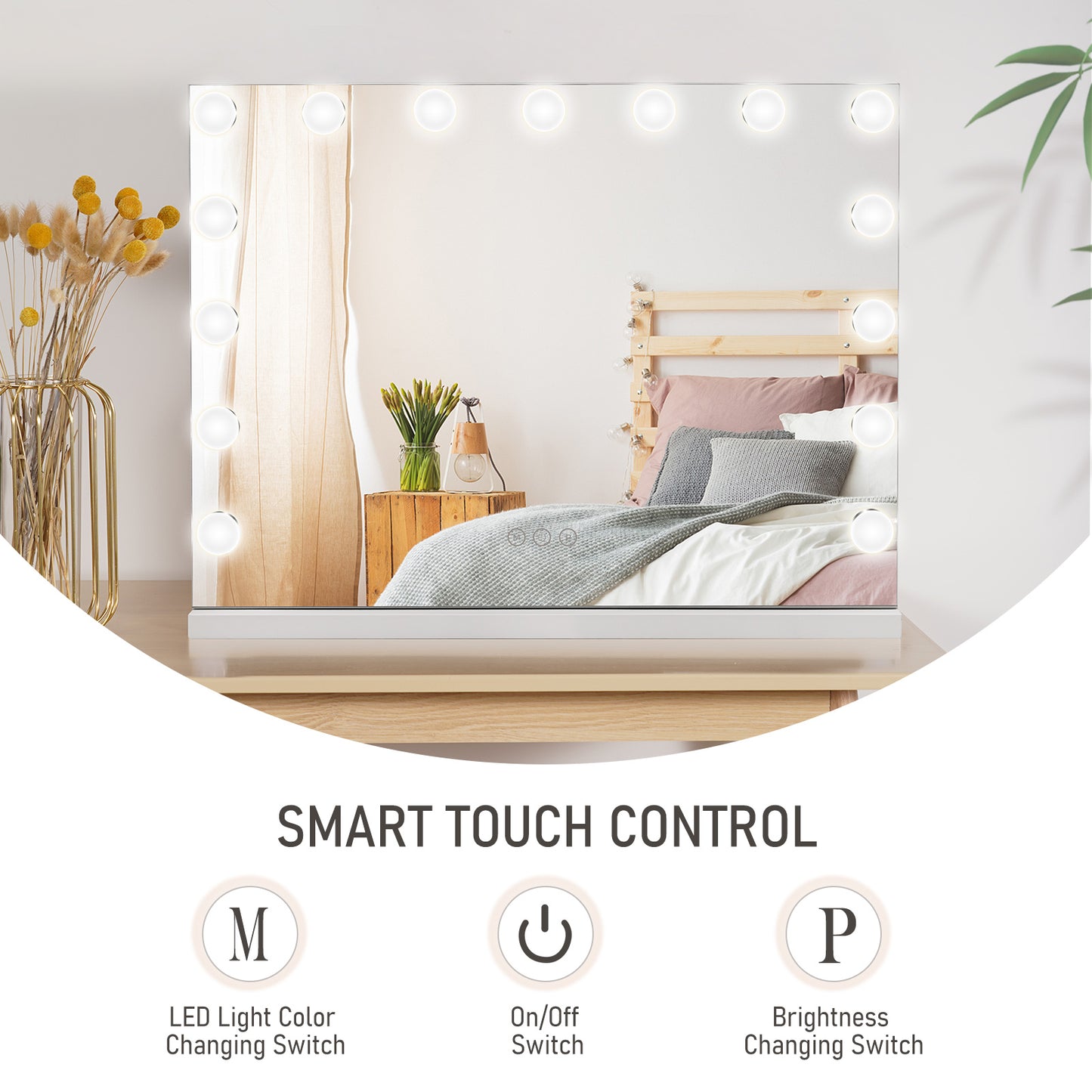 Hollywood Vanity Mirror with Lights 23" x 18" Large Led Makeup Mirror with 15 Bulbs LED 3 Color Modes & USB Charging Port Aluminum Metal Frame, White