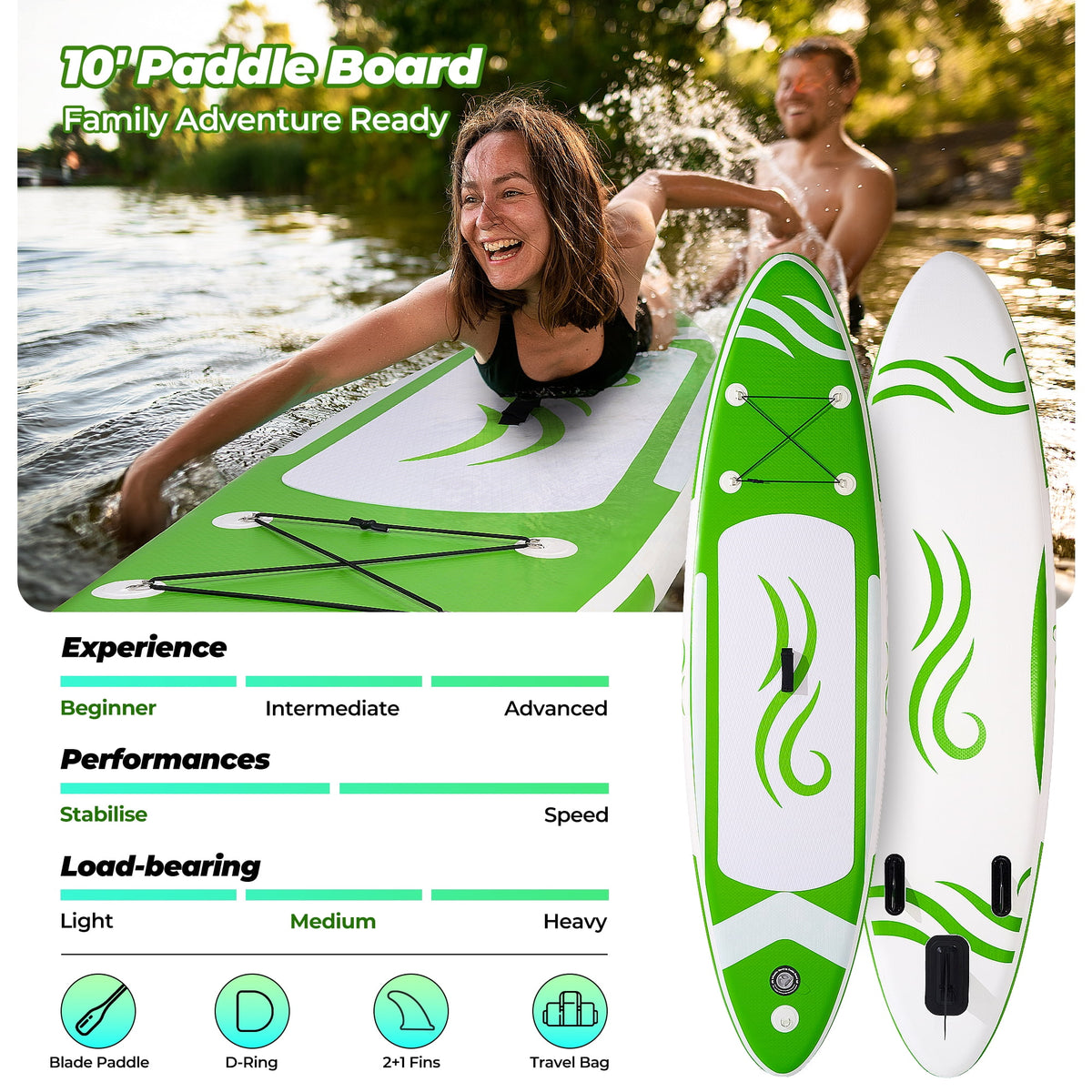 Mousport 10FT Inflatable Stand Up Paddle Board with Pump, Paddle & Backpack for Fishing Yoga Paddling Green