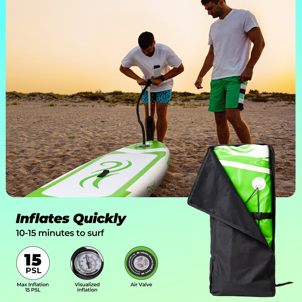 Mousport 10FT Inflatable Stand Up Paddle Board with Pump, Paddle & Backpack for Fishing Yoga Paddling Green