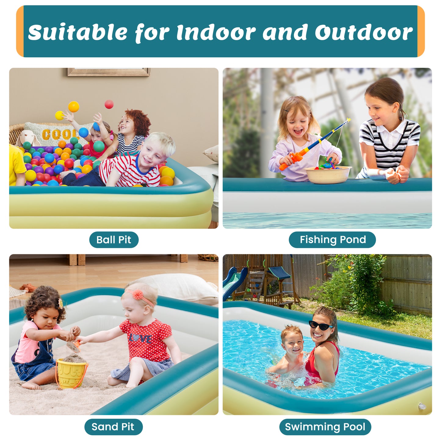 Inflatable Swimming Pool Fmaily Inflatable Pool Full-Sized Blow Up Pool 120''*72''*22'' for Baby Kids Adults Outdoor Backyard Summer Water Party