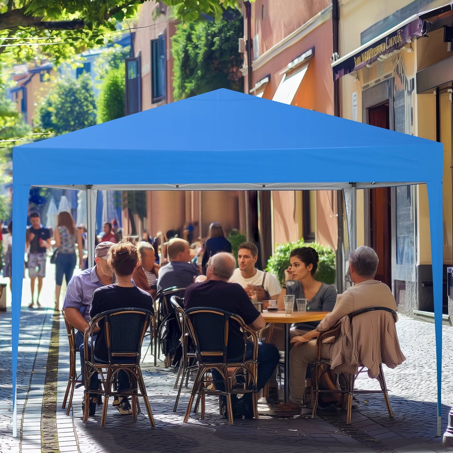 Mousport 10' x 10' Pop Up Canopy Tent with Sand Weight Bag, Freestanding Sun Shelter for Picnic and Camping, One Person Setup and Height Adjustable (Blue)