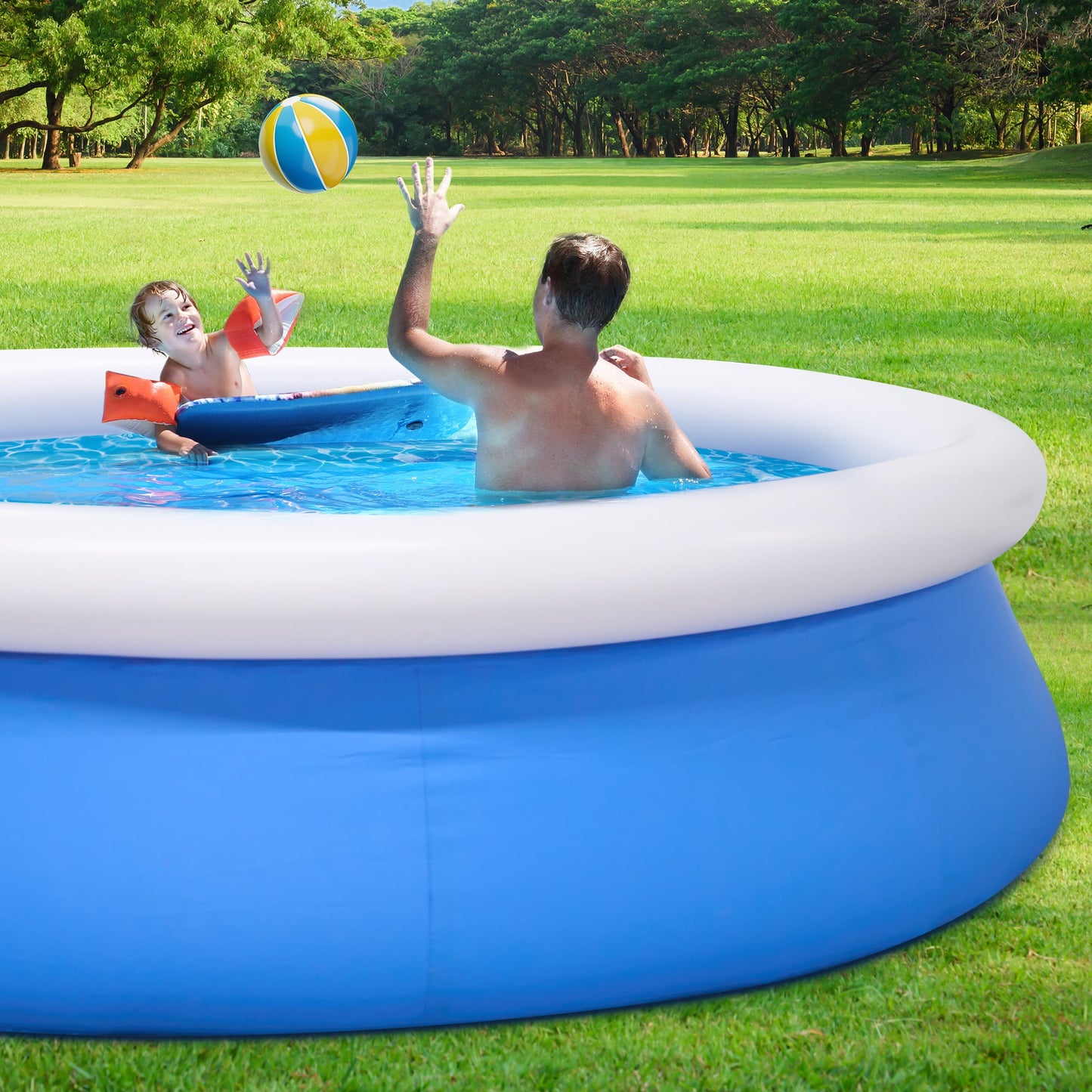 Round Inflatable Swimming Pool, 10' x 30", Fast Set, Blue Family Pool - Large Backyard Outdoor Blow-Up Summer Pool w/ Filter, 24-Inch Deep Water