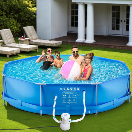 Mousport 10FT Swimming Pool Circular Pool with Free Filter Pump for Adults Family Outdoor Recreation Blue