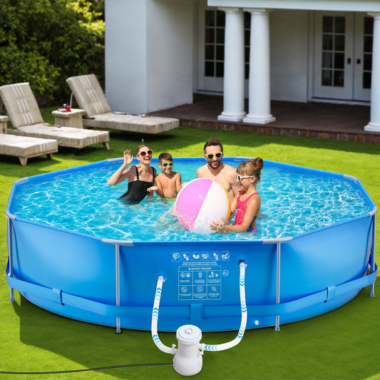 Mousport 10FT Above Ground Swimming Pool Circular Pool with Free Filter Pump Metal Frame for Adults Family Outdoor Recreation Blue