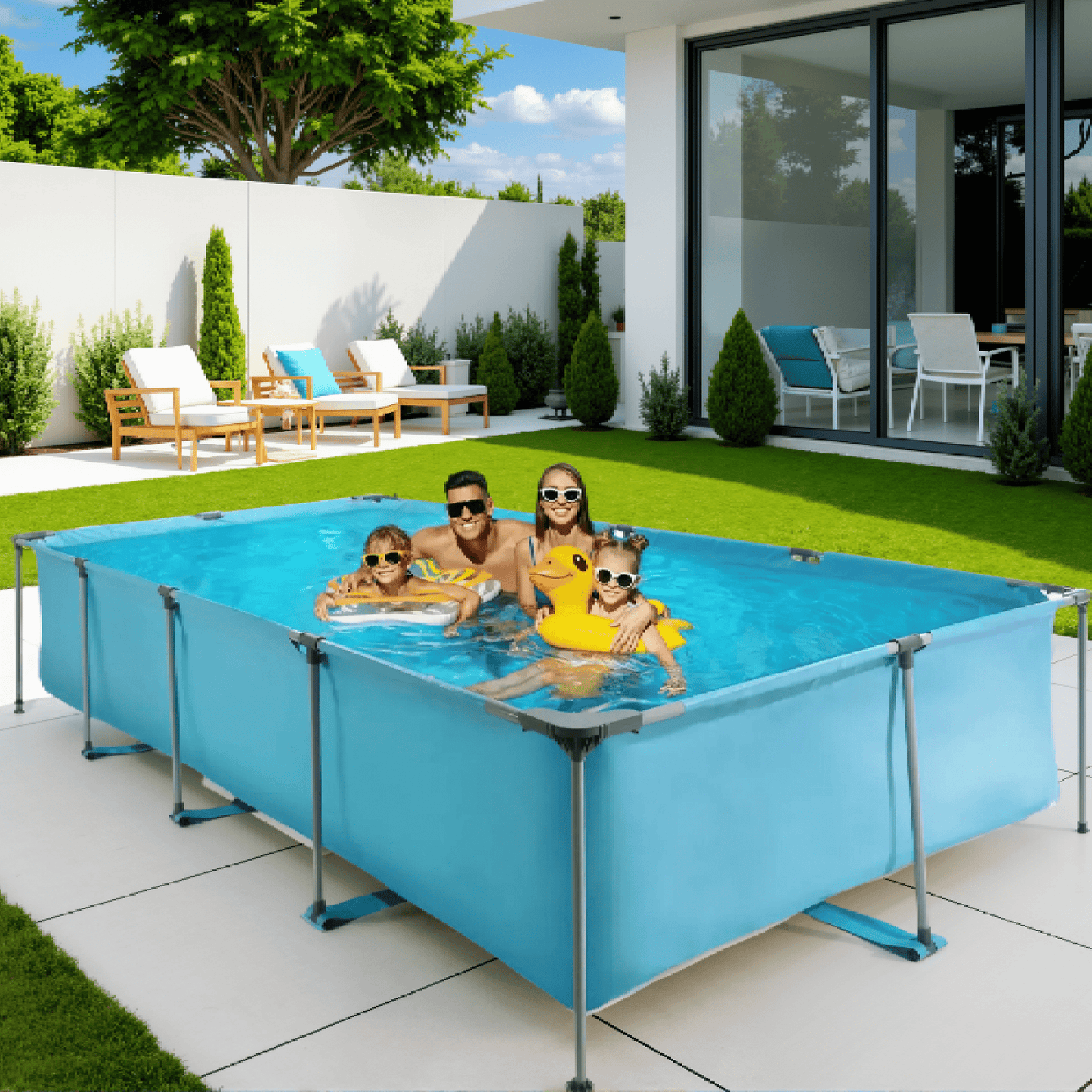 Mousport 15FT Swimming Pool with Rectangular Frame All-Season Versatility Above Ground Pool for Family and Pets Fun