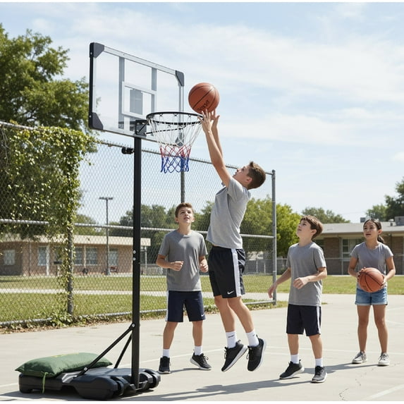Mousport 28in Basketball Hoop with Height Freely Adjustable Triple Stable Structure for All Age Ranges