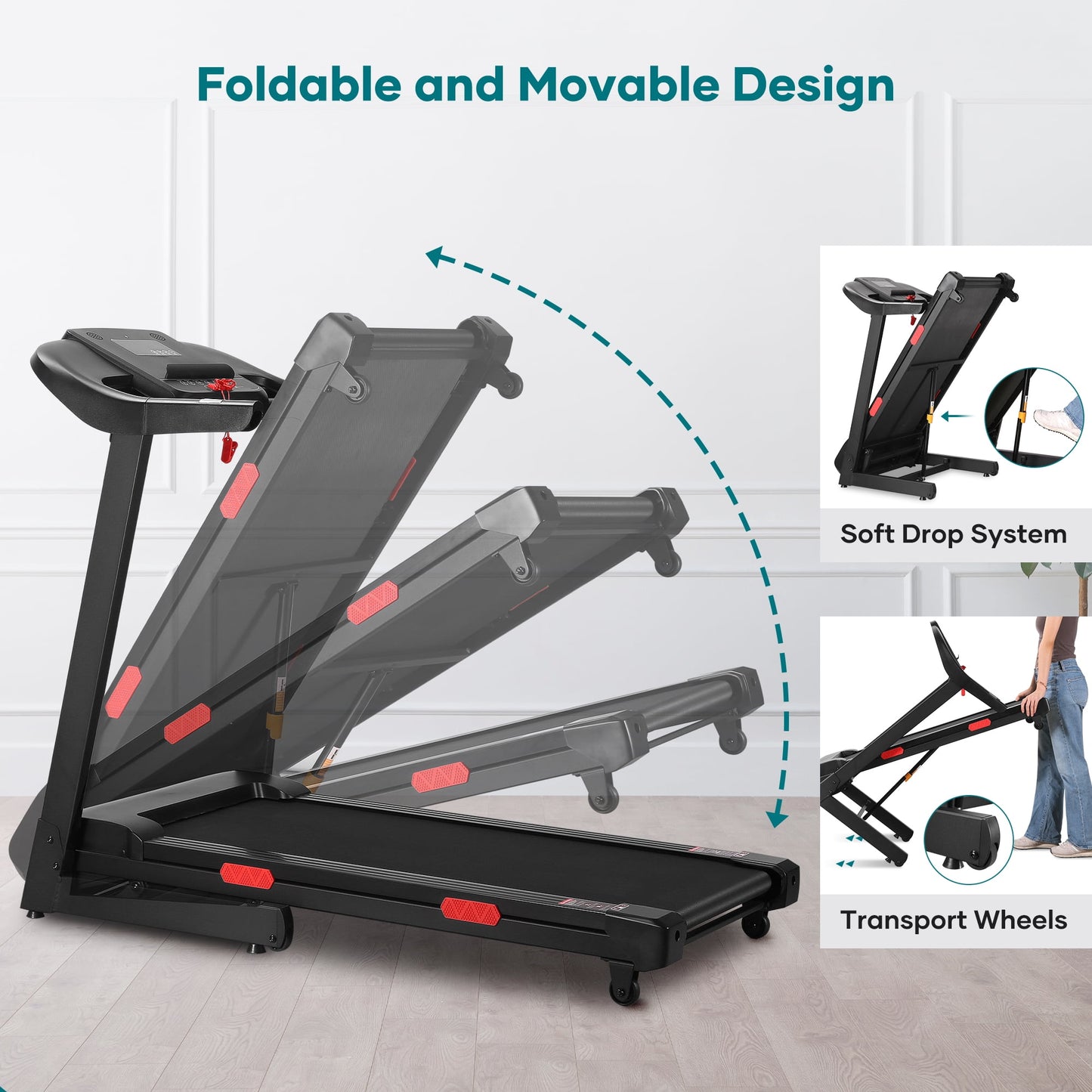 Mousport 15Level Treadmill with Incline Voice Control Foldable Compact treadmill Smart Display for Adults Family Exercise