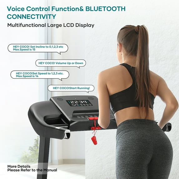 Mousport 15Level Treadmill with Incline Voice Control Foldable Compact treadmill Smart Display for Adults Family Exercise