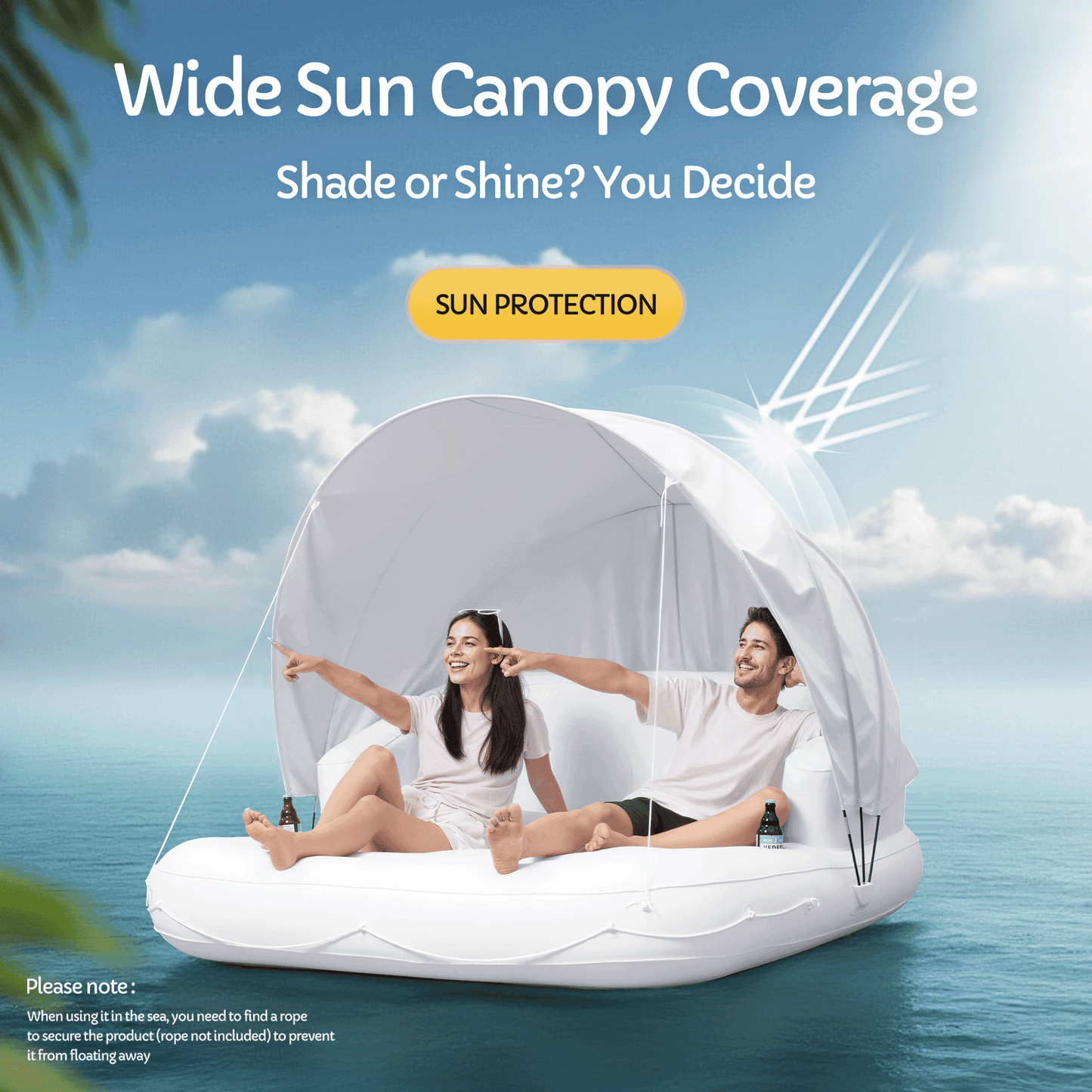 Mousport 70in Tanning Pool Lounger Float 2 Person with Removable Sunshade Inflatable Pool Float for Family Friends Youths